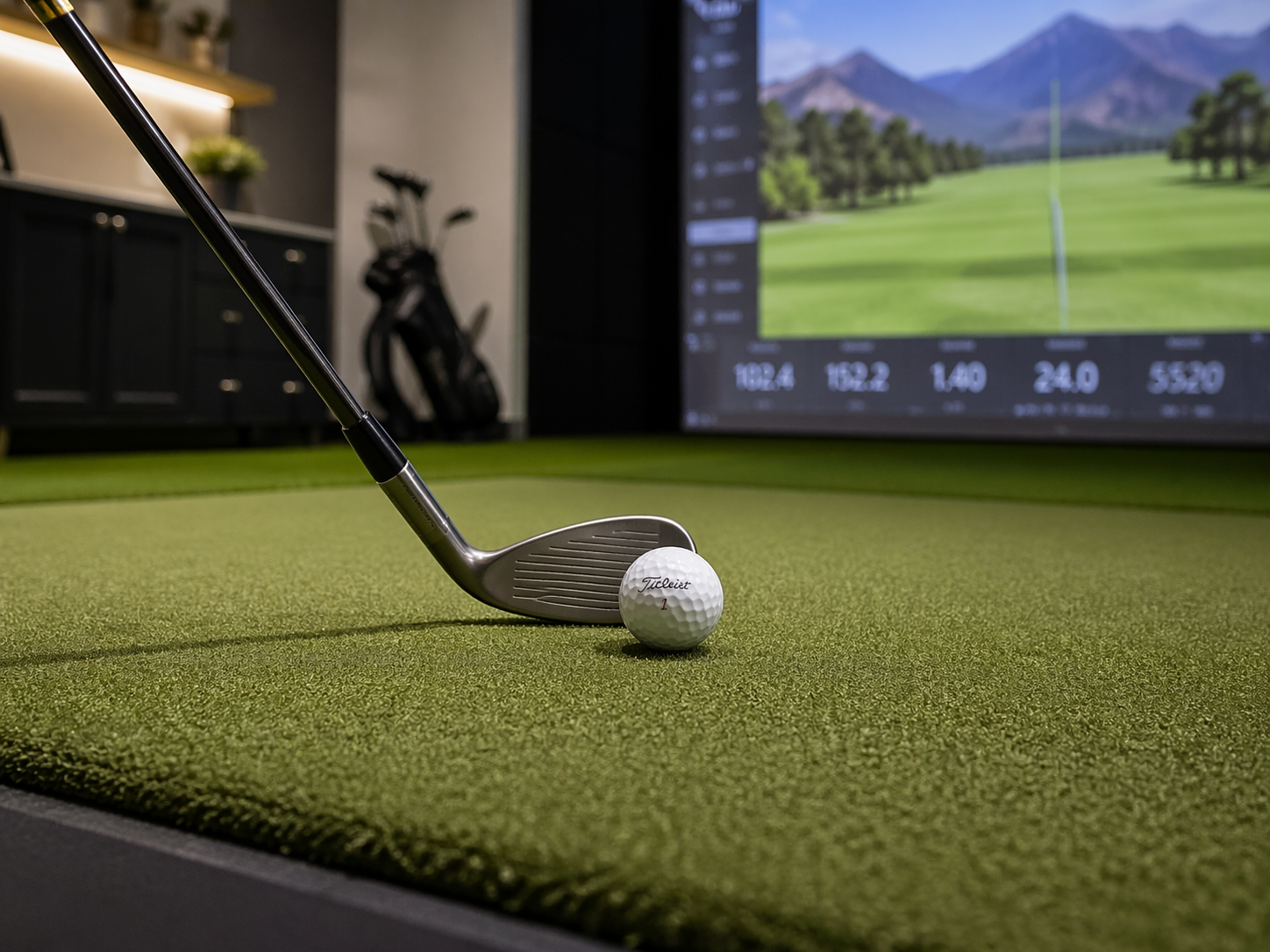 Basement home golf simulator installation